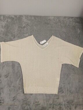 7th Avenue Wome's Gold Cream V-Neck Short Sleeve Knit Top NWT